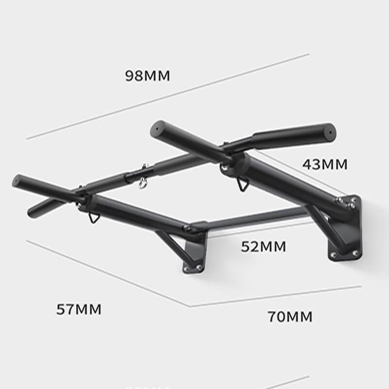 C-B02 Horizontal Bar On The Wall Dimensions and Mounting Measurements C-B02 Horizontal Bar On The Wall pull up bar showing width depth and mounting size