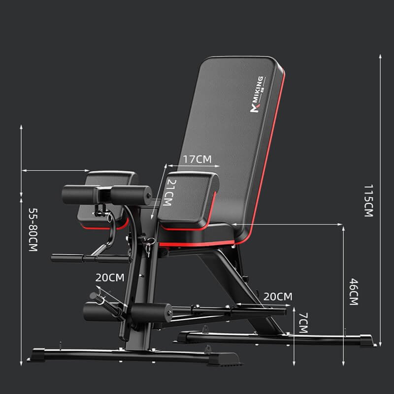 MK-031C adjustable dumbbell bench dimension and structure overview MK-031C adjustable dumbbell bench showing seat height and frame dimensions