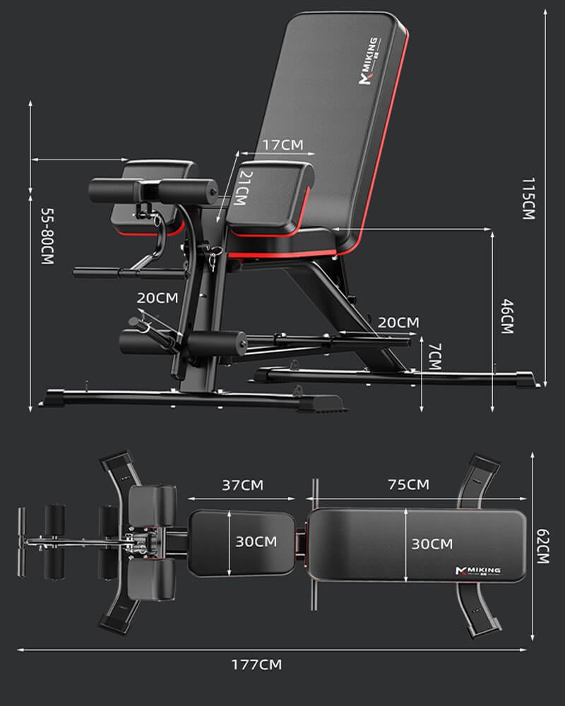 MK-031C multi-functional dumbbell bench top view size layout MK-031C multi-functional dumbbell bench showing cushion width and overall length